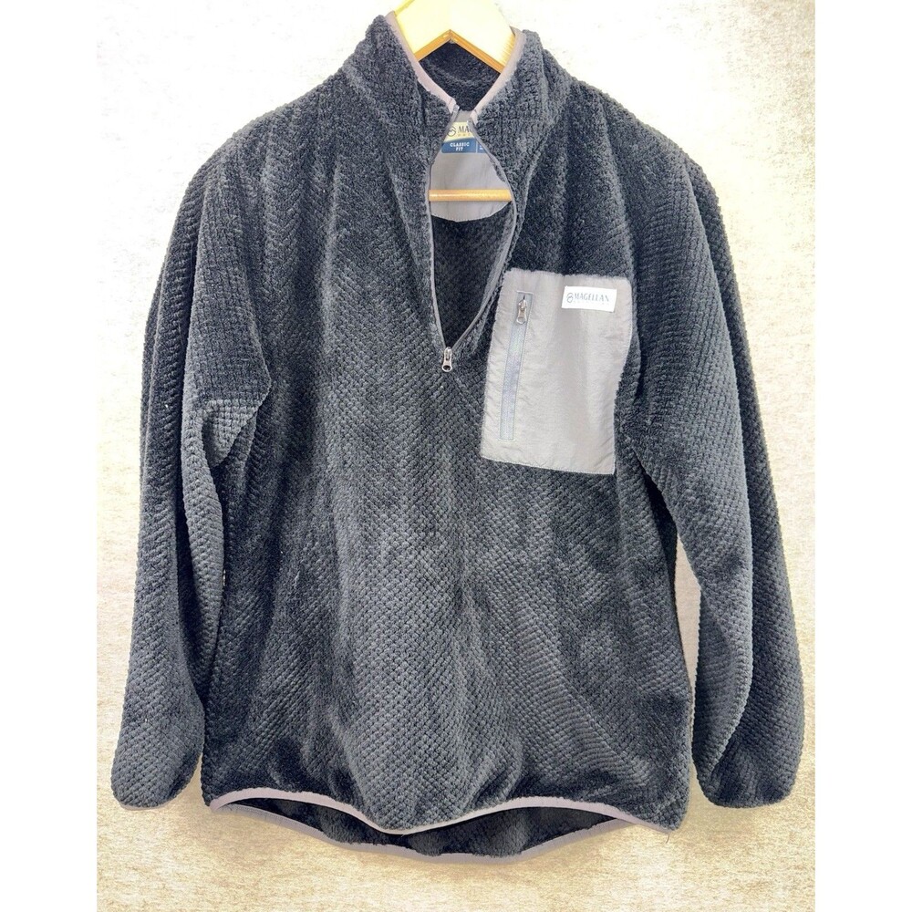 Magellan Pullover Women's Size M Classic Fit Black  1/4 Zip Faux Fur Fleece